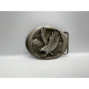 VTG 1988 Colorado Eagle Belt Buckle C+J C&J Made in USA Pewter CJ1488